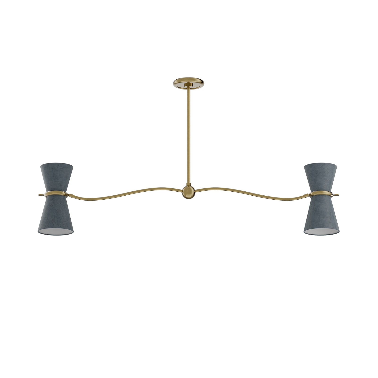 Gable Linear Chandelier (Antique Brass with Storm Blue Shade)