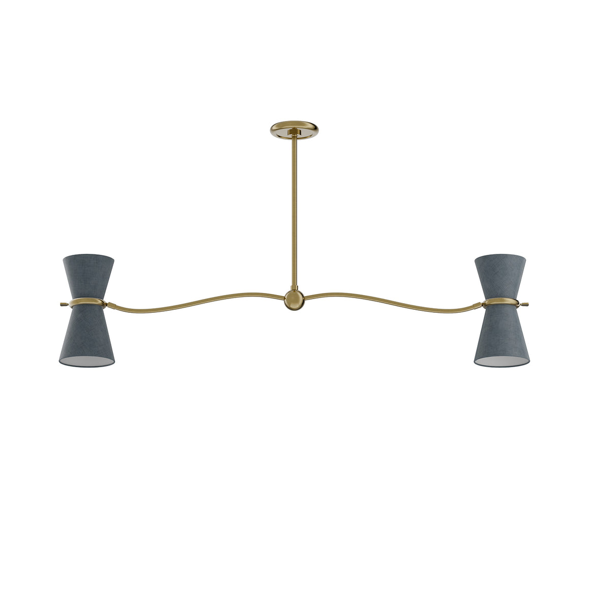 Gable Linear Chandelier (Antique Brass with Storm Blue Shade)