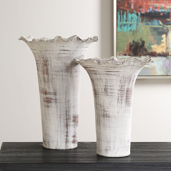 Uttermost Ripple Vase Uttermost Ruffled Petal White Vases Set/2 - Scenario Home