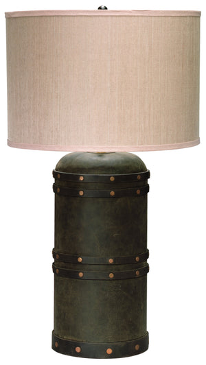 Barrell Leather Table Lamp with Elephant Hemp Shade