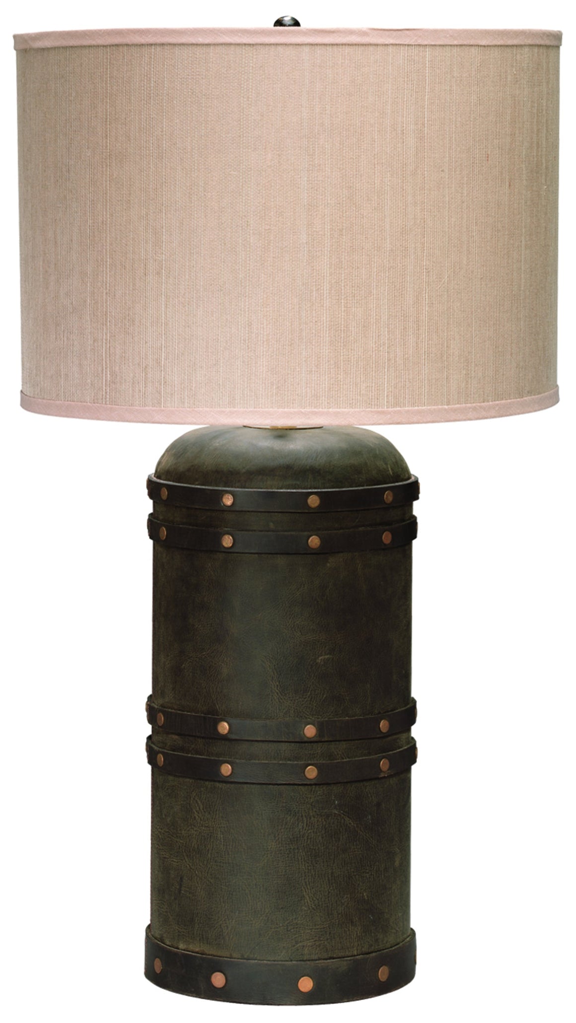 Barrell Leather Table Lamp with Elephant Hemp Shade