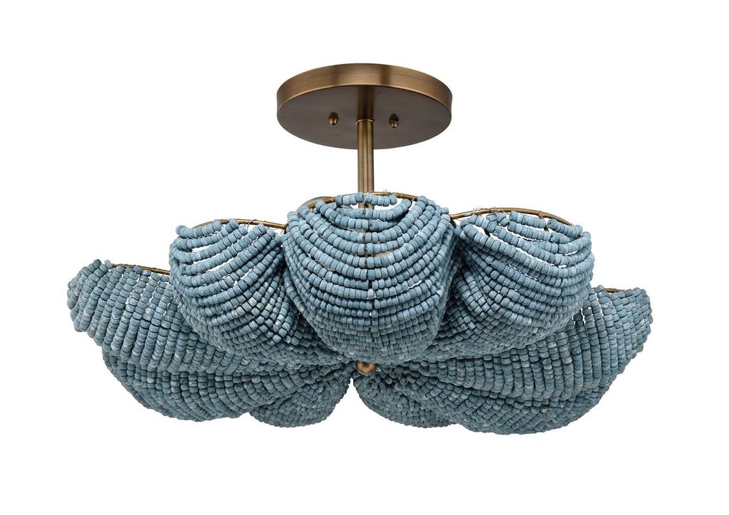 Anguilla Semi-Flush Mount in Blue Wood Beads