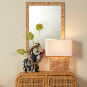 Parallel Burl Wood Table Lamp with Linen Shade