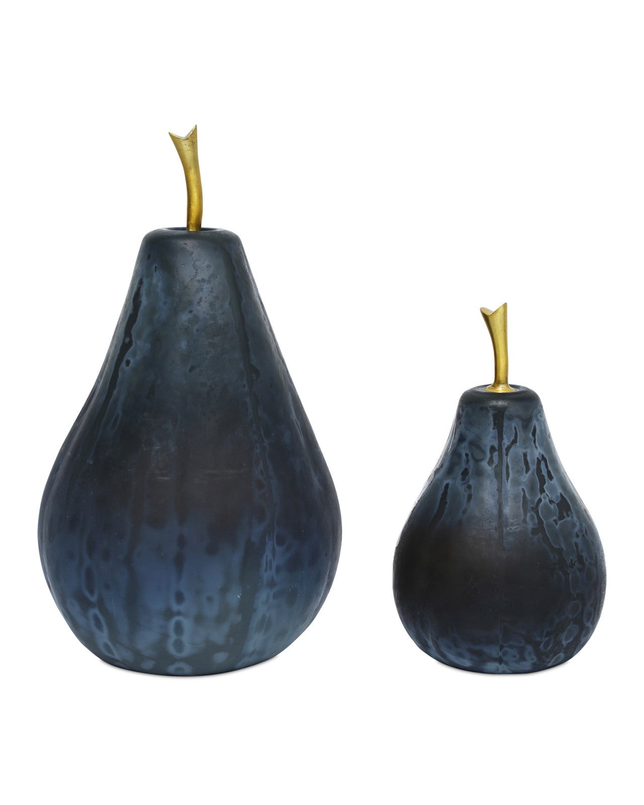 Glass Dark Blue Pear Set of 2