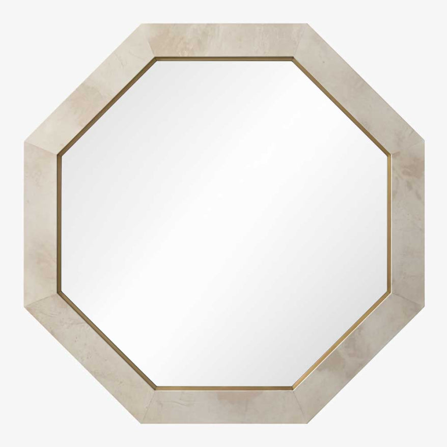 Cream Parchment & Lacquered Octagon Brass Mirror