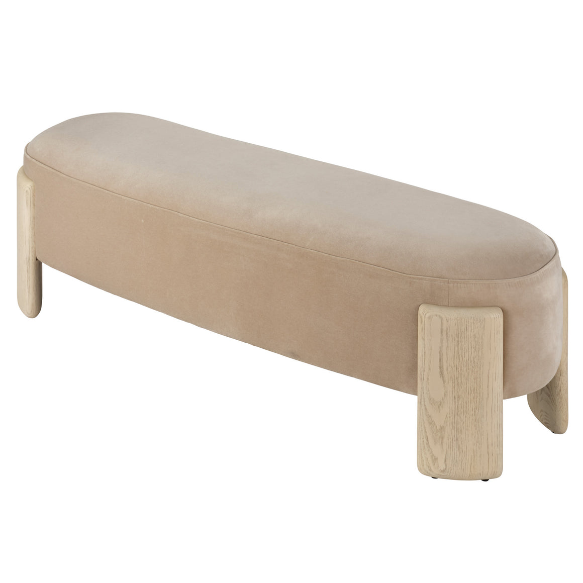 Eclair Bench, Earl Grey Velvet and Pale Oak