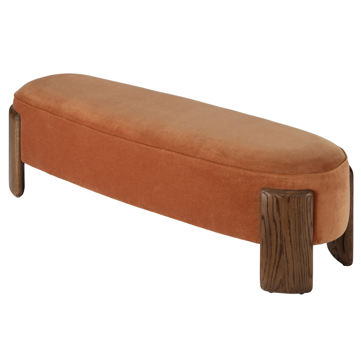 Eclair Bench, Terracotta Velvet and Brown Sugar Oak