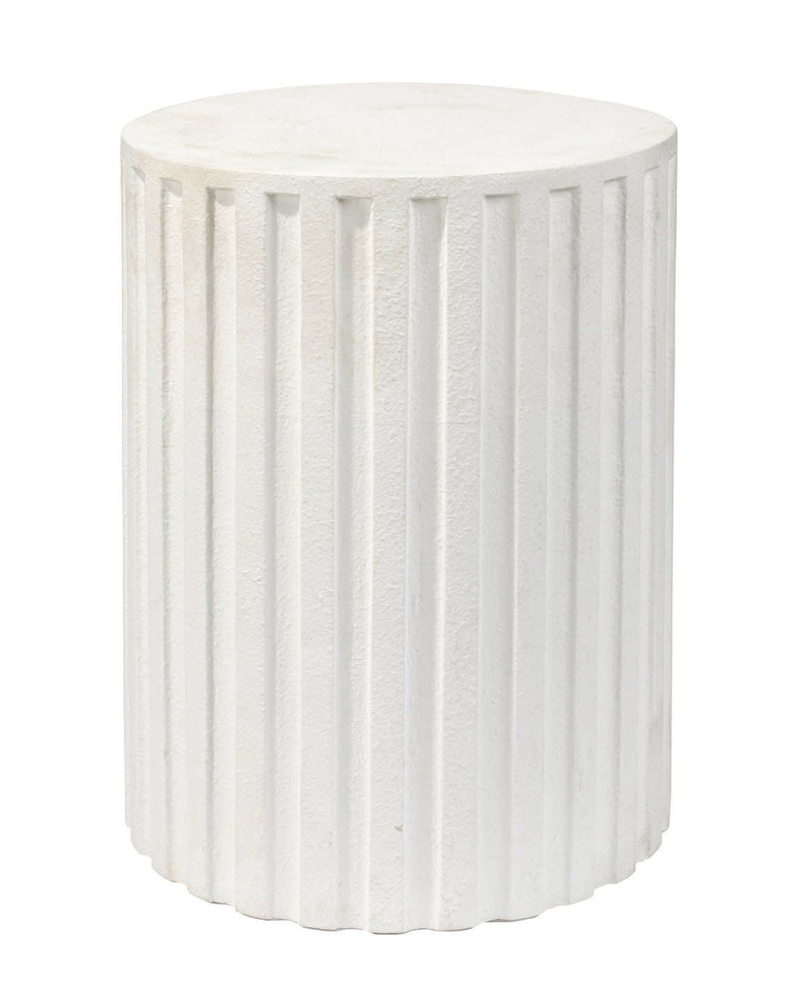 Flutted Cement Side Table, White