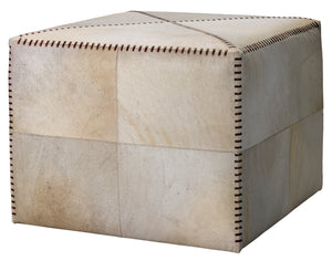 White Hair on Hide Ottoman, Large