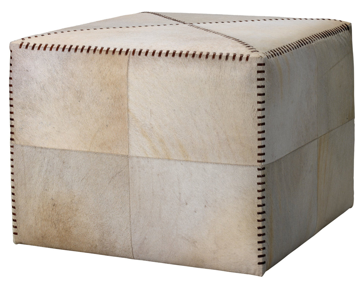 White Hair on Hide Ottoman, Large