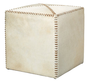 White Hair on Hide Ottoman, Small