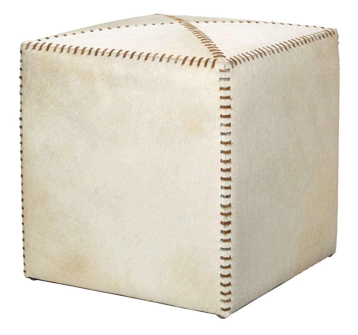 White Hair on Hide Ottoman, Small