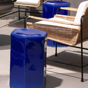 Porto Ceramic Side Indoor/Outdoor Table-Large, Cobalt Blue