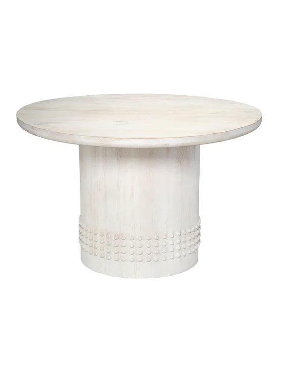 Studded Bistro Dining Table, White Washed Wood