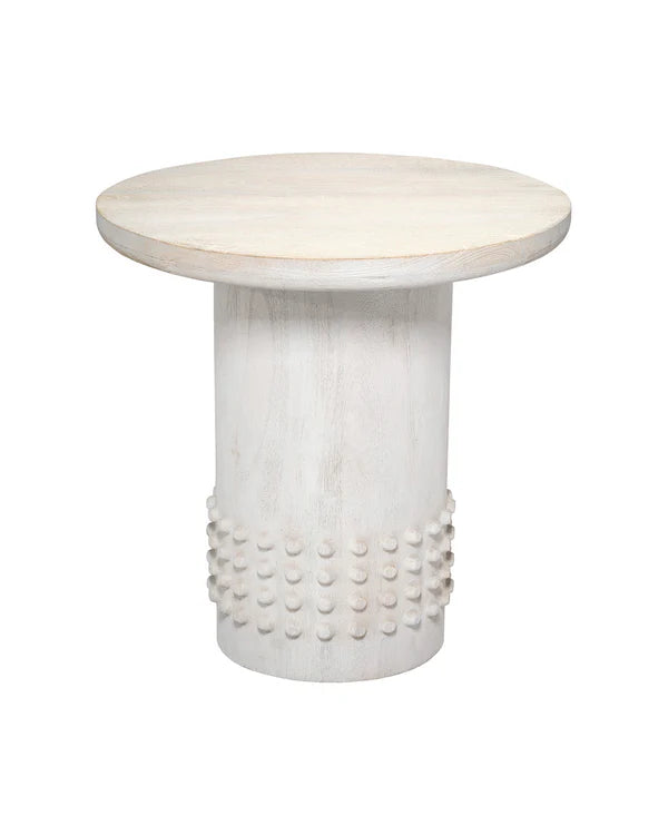 Studded Side Table, White Washed Wood