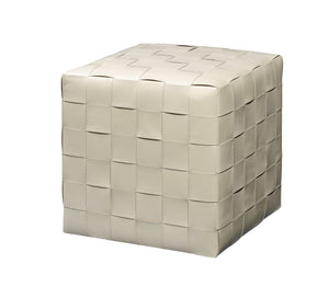 Woven Leather Ottoman, White