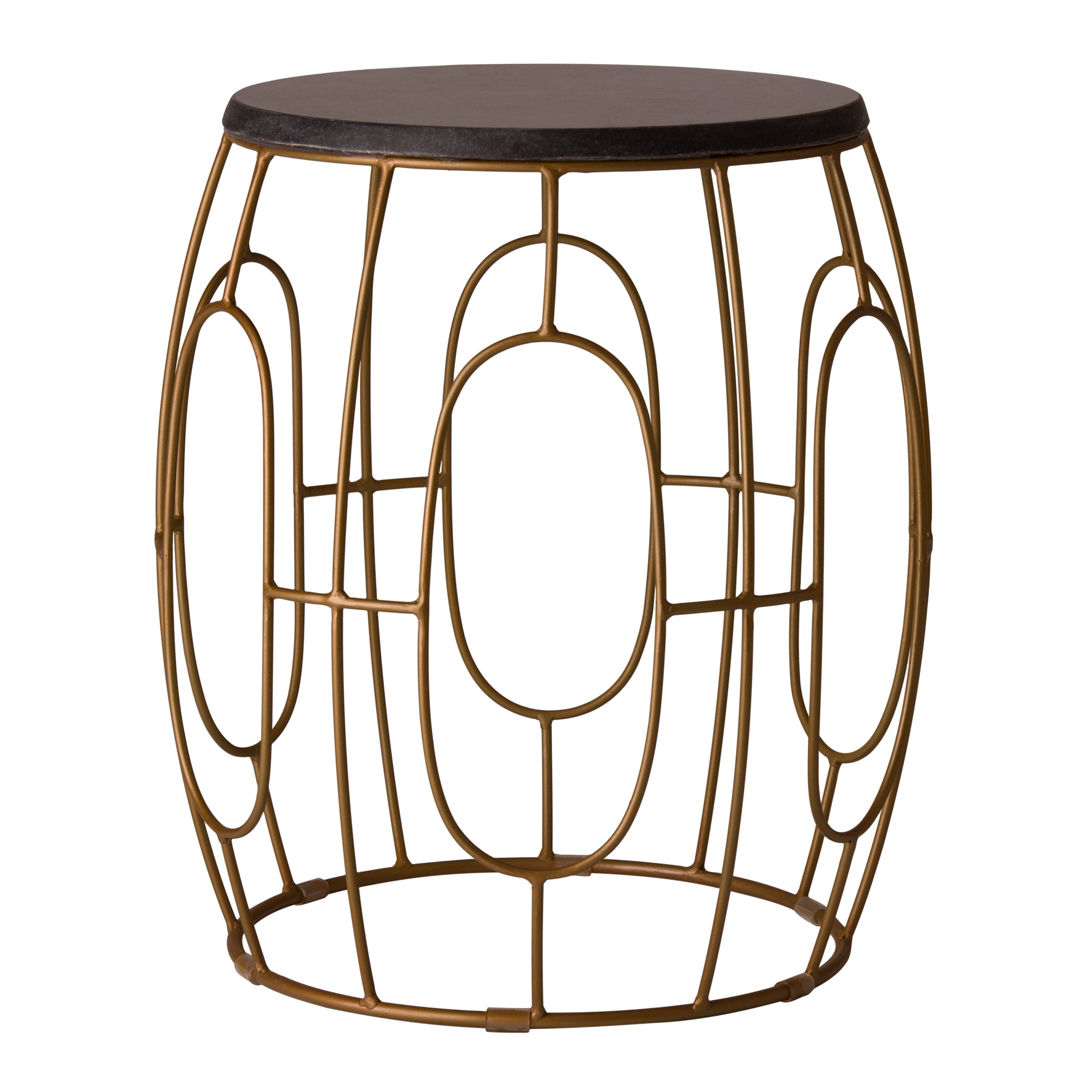 Oto Stool/Tbl Iron W/Granite, Gld 17X19"H