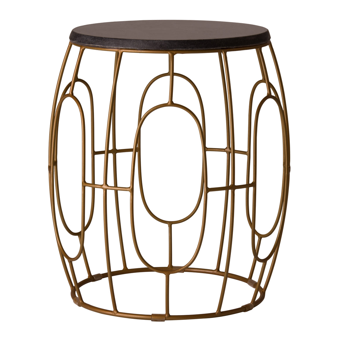 Oto Stool/Tbl Iron W/Granite, Gld 17X19"H