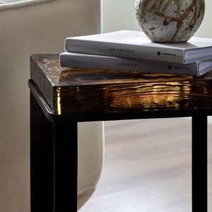 Lennie Cast Glass End Table-Amber