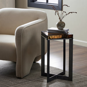 Lennie Cast Glass End Table-Amber