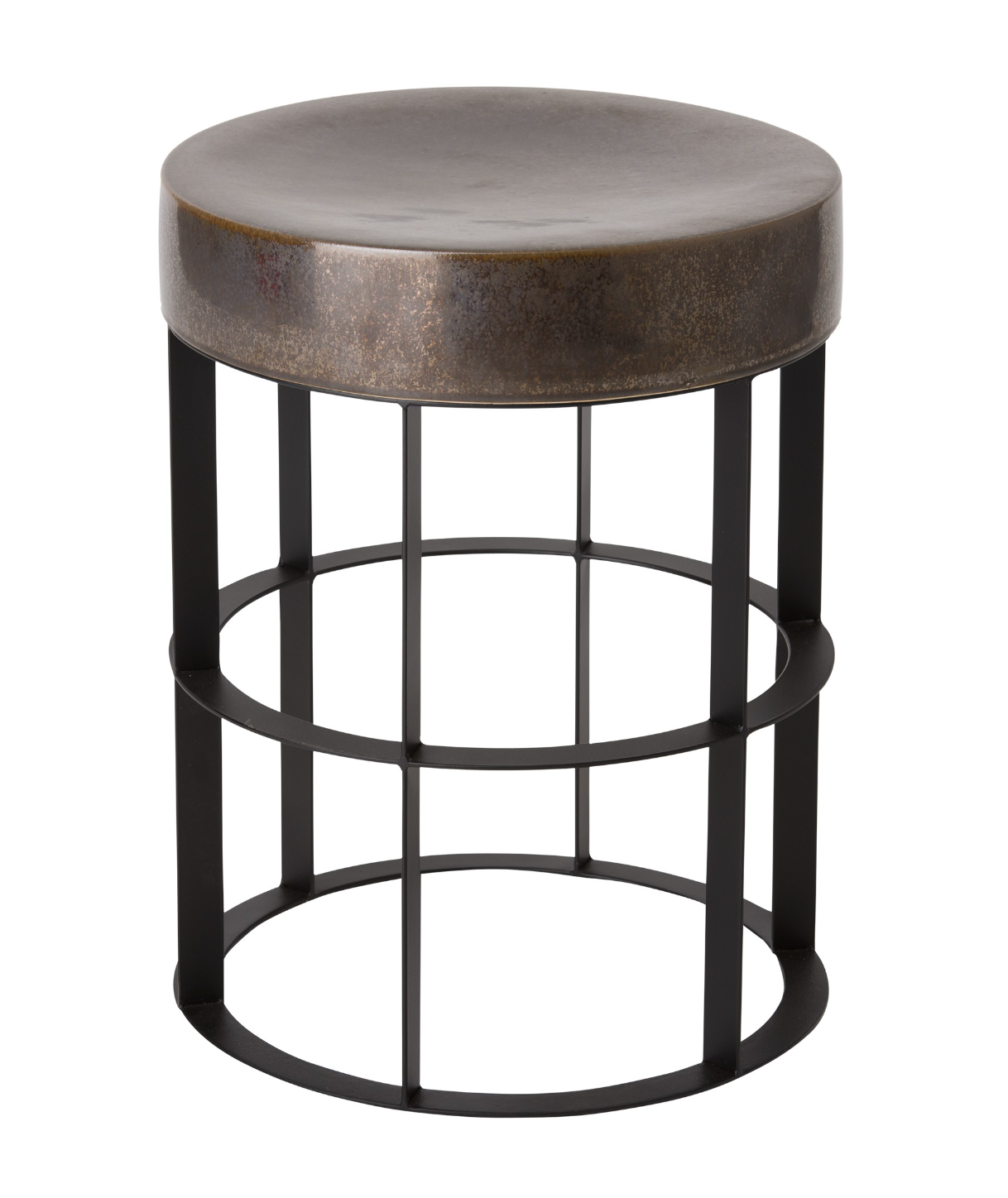 Small Black Milo Metal Stool Table Gunmetal Ceramic Top Scenario Home