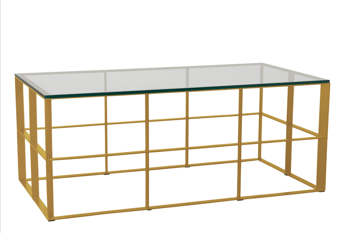 Gold Rectangle Milo Coffee Table - Glass Top