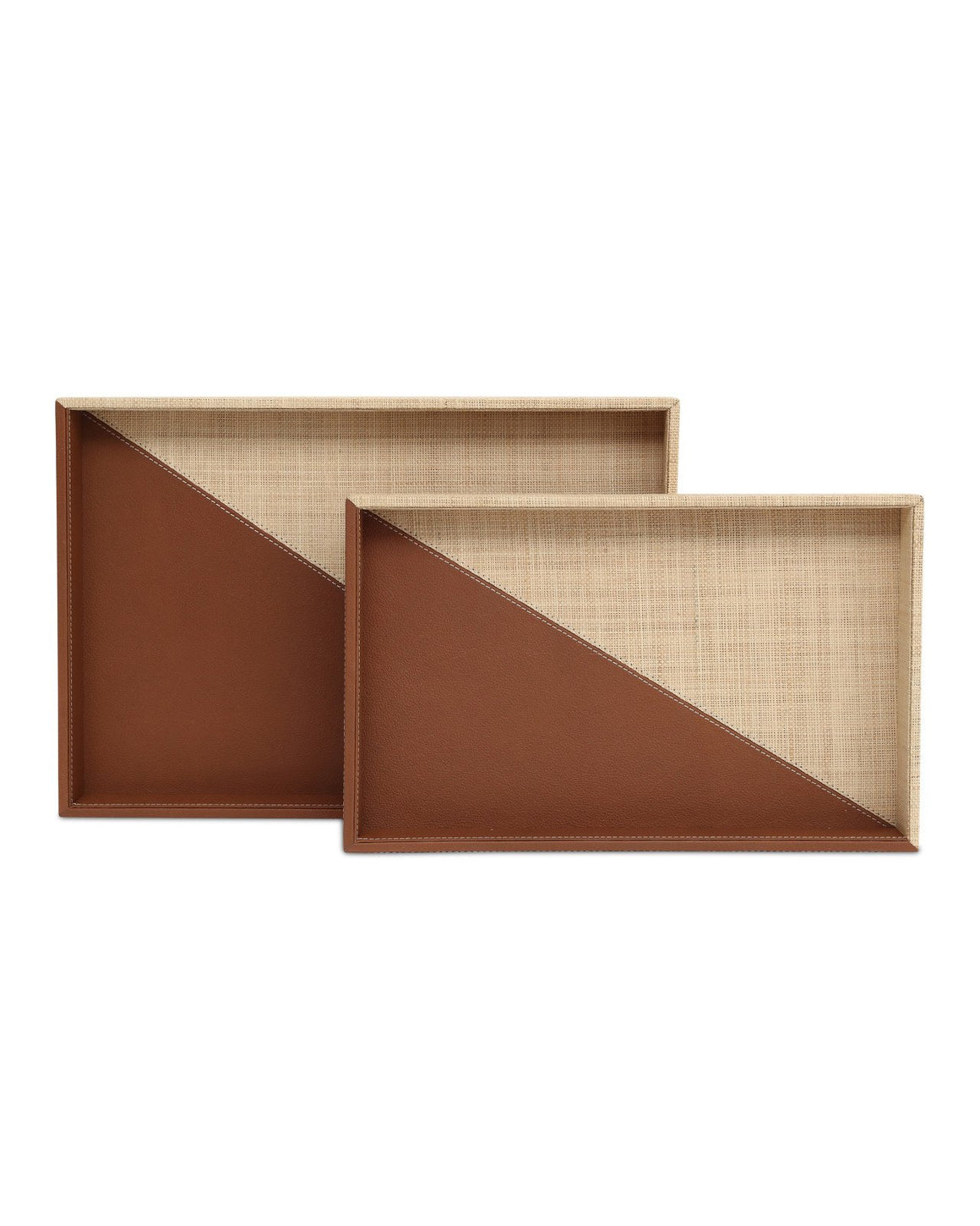Leather & Raffia Tray Set of 2