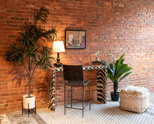 Algiers Square Ottoman in Sequined Cream Fabric