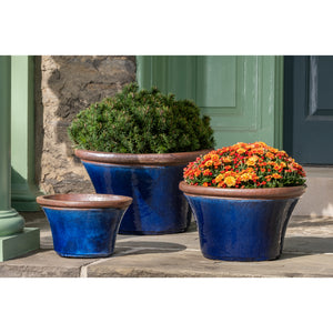 Riviera Blue Glazed Flare Top Planters - Set of 3