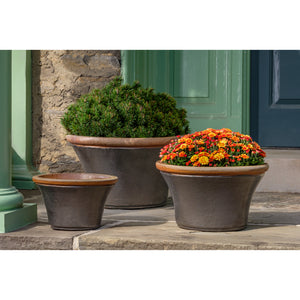 Graphite Glazed Flare Top Planters - Set of 3