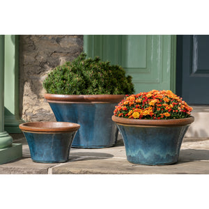 Mediterranean Blue Glazed Flare Top Planters - Set of 3