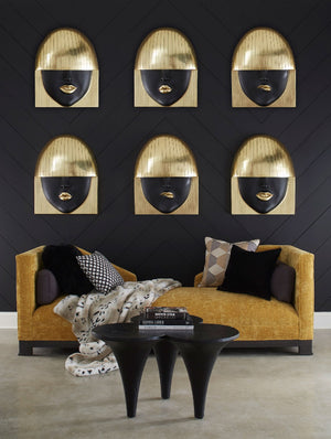 Fashion Faces Wall Art, Large, Smile, Black and Gold Leaf