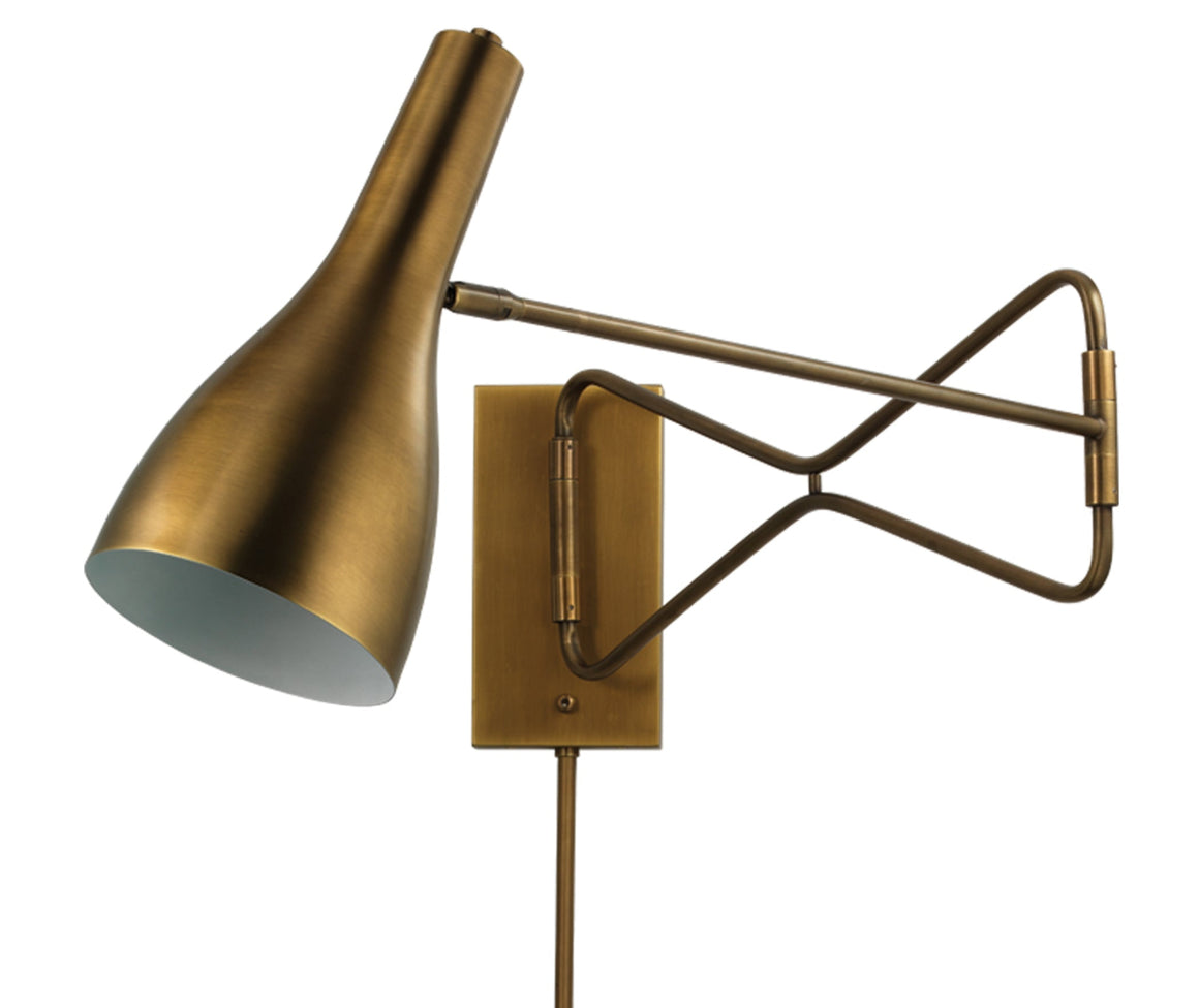 Lenz Swing Arm 1-Light Wall Sconce, Antique Brass