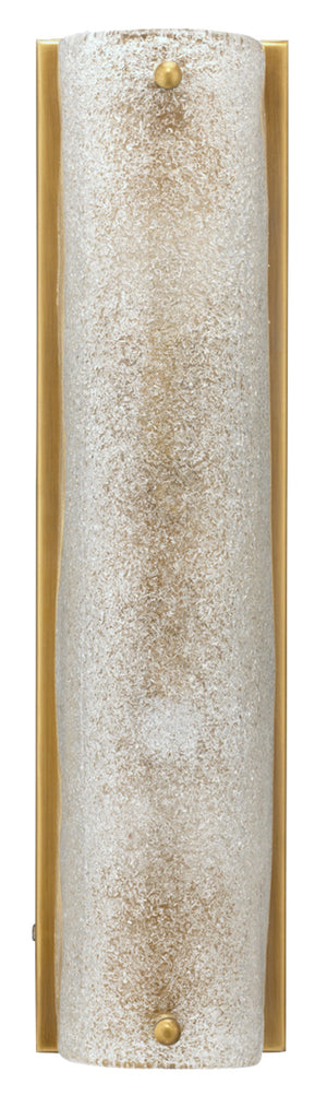 Moet Double Rounded Sconce, Textured Melted Ice Glass and Antique Brass Metal
