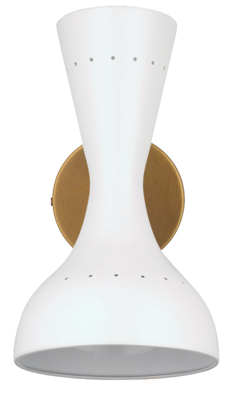 Pisa 1-Light Wall Sconce, White Lacquer and Antique Brass Metal