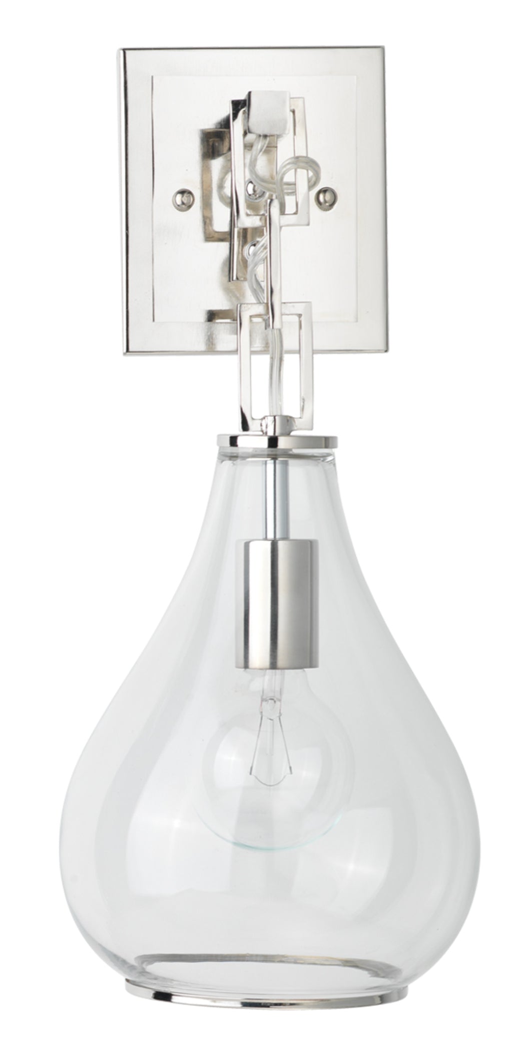 Tear Drop Hanging Wall Sconce, Clear Glass and Nickel