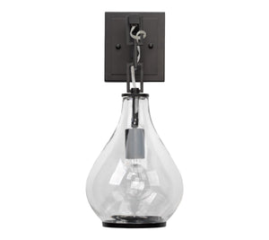 Tear Drop Hanging Wall Sconce, Clear Glass and Bronze