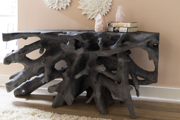 Beau Cast Root Console Table, Charcoal Stone - Scenario Home