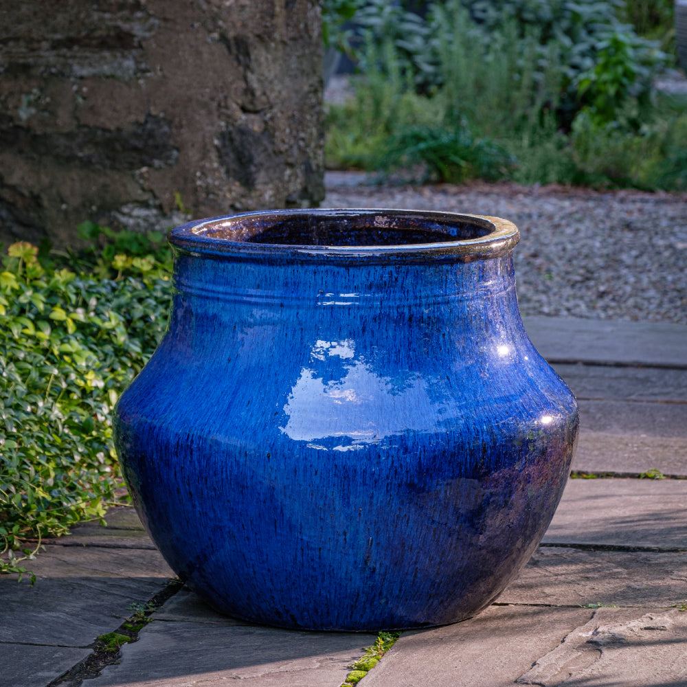 blue ceramic pots for plants Del Corso Glazed Jar Planter - Riviera Blue