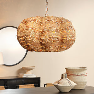 Clamshell Chandelier - Natural Wood Beads