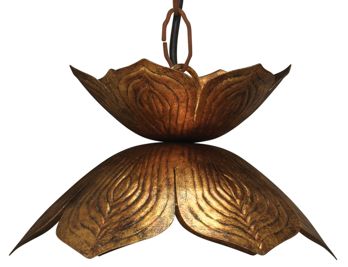 Flowering Lotus Iron Pendant, Antique Gold, Small