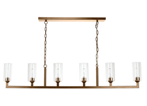 Linear 6-Light Steel Chandelier, Antique Brass