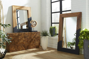 Geometry Wood Mirror, Natural, Black