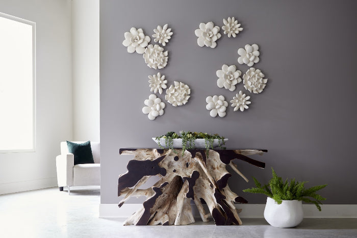 white succulent wall planter Oviferum Succulent Wall Art , White Stone
