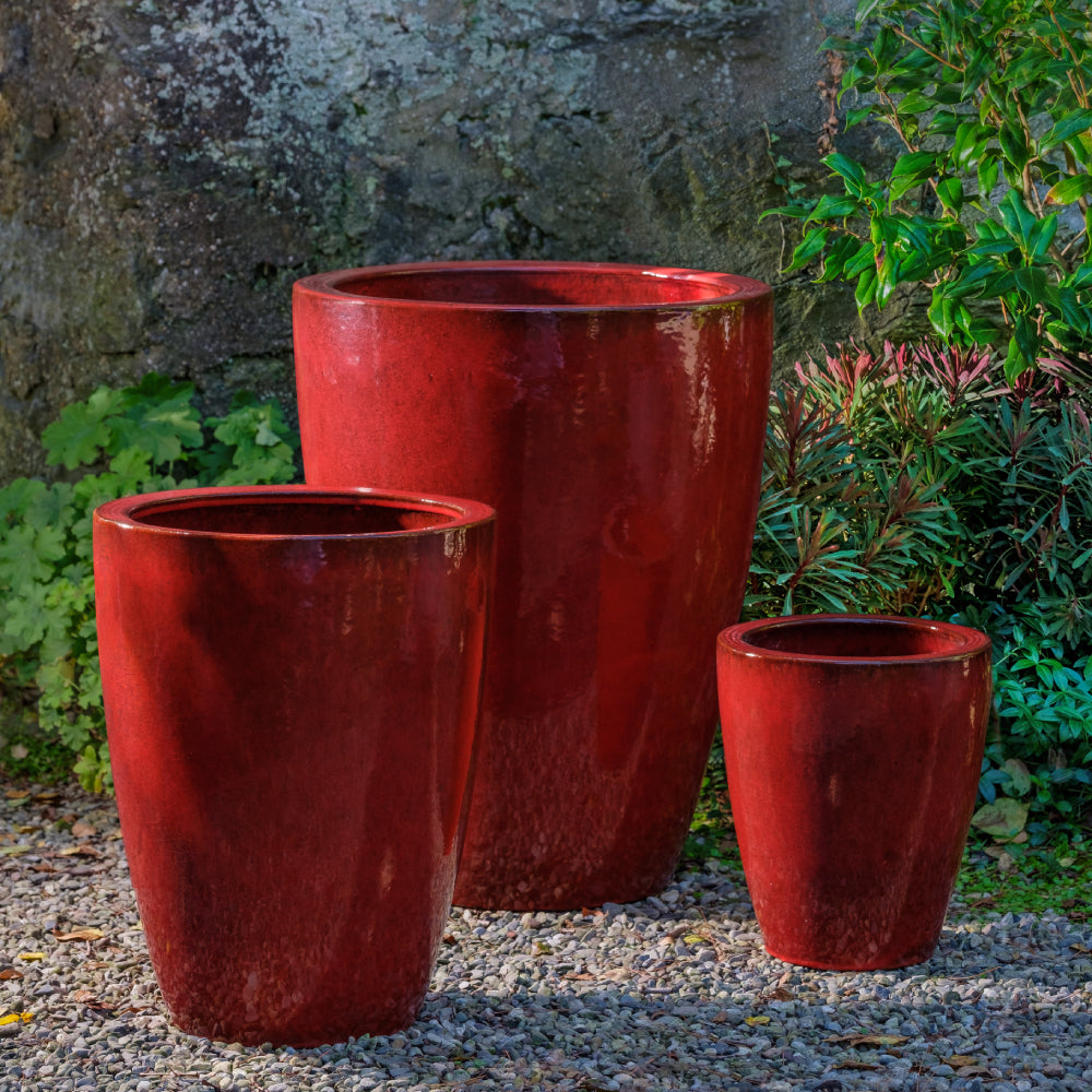 plant pot sets outdoor Marta Tropic Red Glazed Terra Cotta Planters - Set of 3