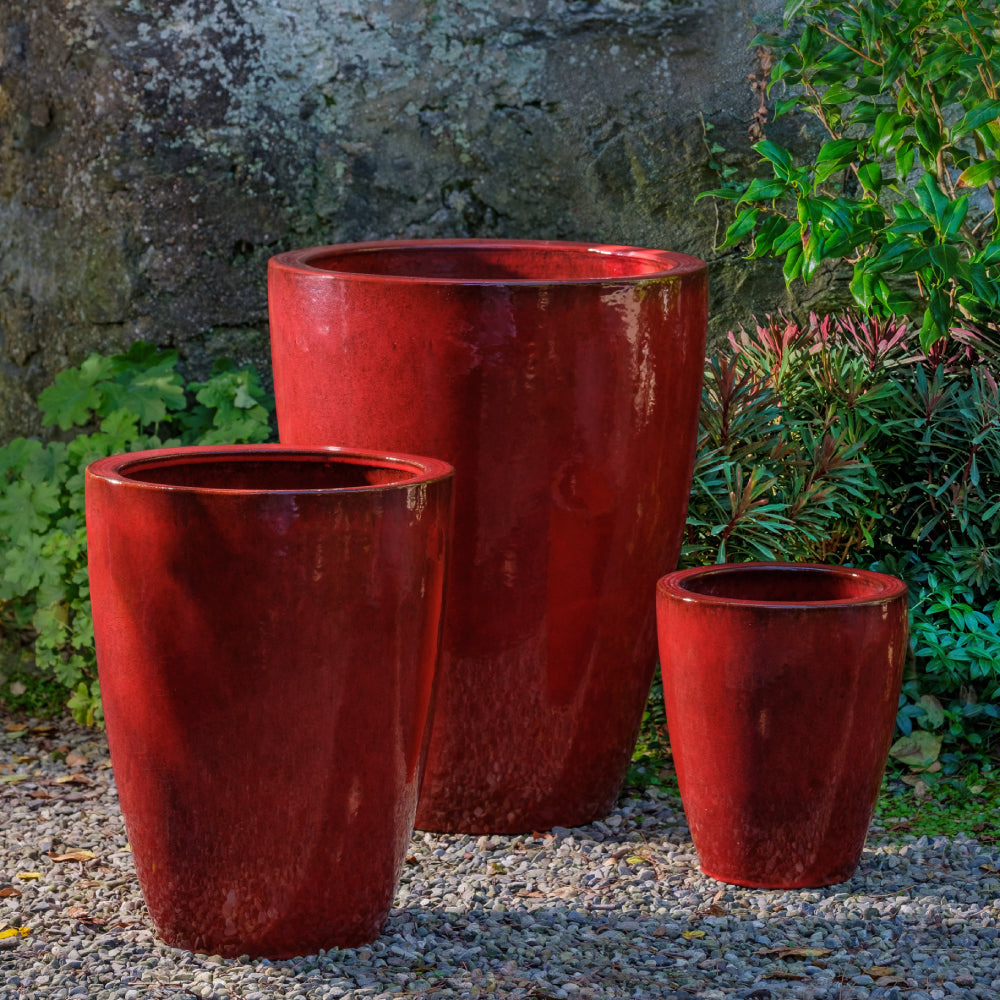 Marta Tropic Red Glazed Terra Cotta Planters - Set of 3