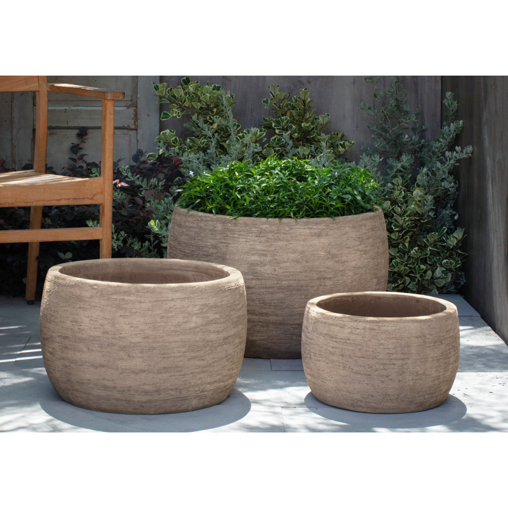 Denali Glazed Brown Terra Cotta Low Planters - Set of 3