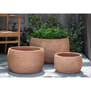 Denali Glazed Terra Cotta Low Planters - Set of 3