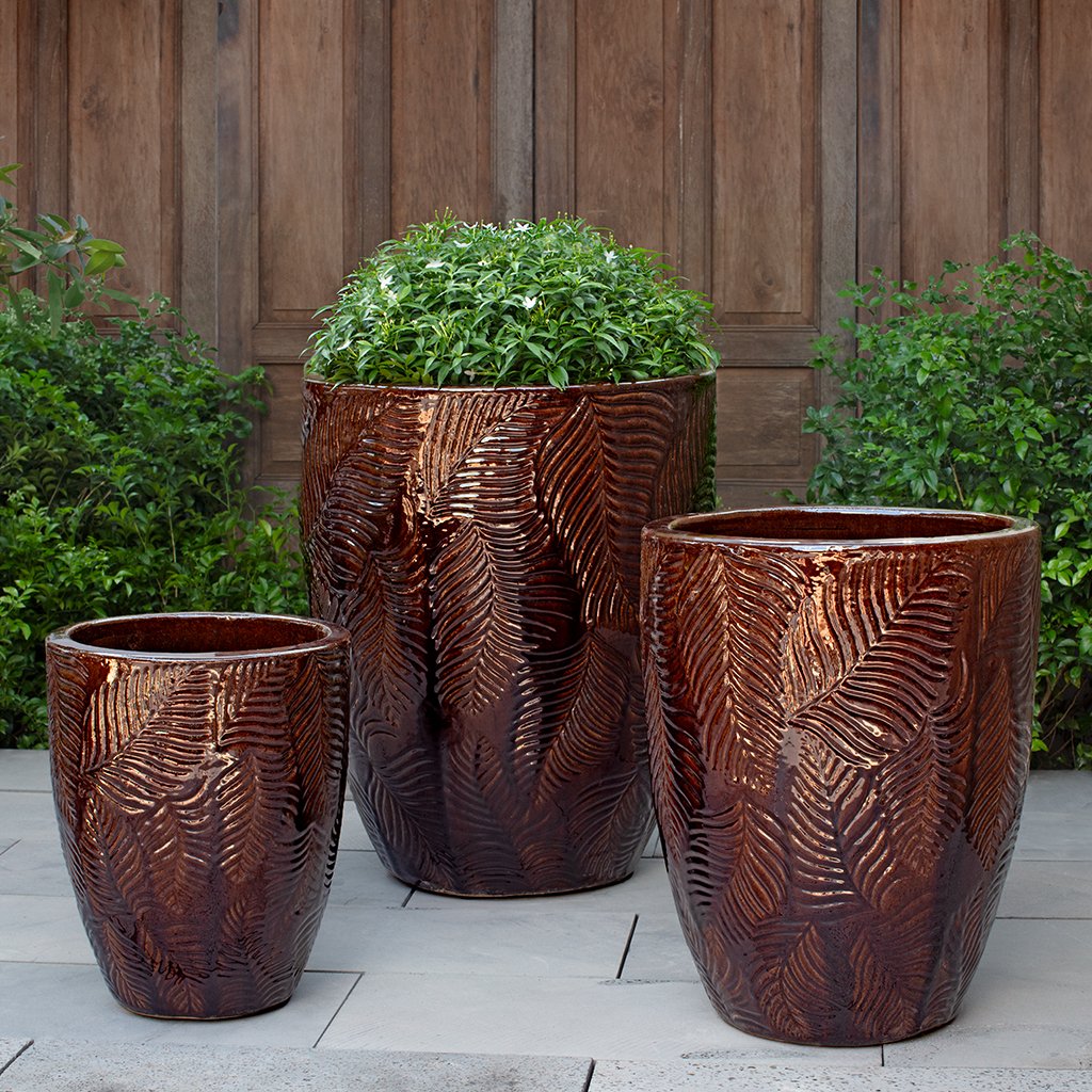Tropicale Tall Glazed Planter in Cognac - Set of 3