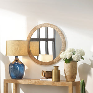 Relief Wood Carved Round Wall Mirror